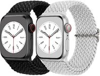 Witzon 2 Pack Braided Solo Loop for Apple Watch Band 38mm 40mm 41mm for Women Men, Adjustable Stretchy Bands for iWatch Apple Watch SE Series 10 9 8 7 6 5 4 3 2 1 Ultra Ultra 2, Black/Light Grey