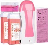 Roll on Wax Kit, Wax Roller Kit for Hair Removal, Waxing Kit for All Skin Types, Soft Wax Heater for Larger Areas of the Body, with 2 Rose Wax Cartridges & 100 Pcs Wax Strips