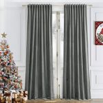 Timeper Silver Velvet Curtains 72 inches - Bedroom Blackout Curtains Pleat Tab Top Luxury Velvet Curtain Panel for Living Room, Silver Grey, W52 x L72, 2 Panels