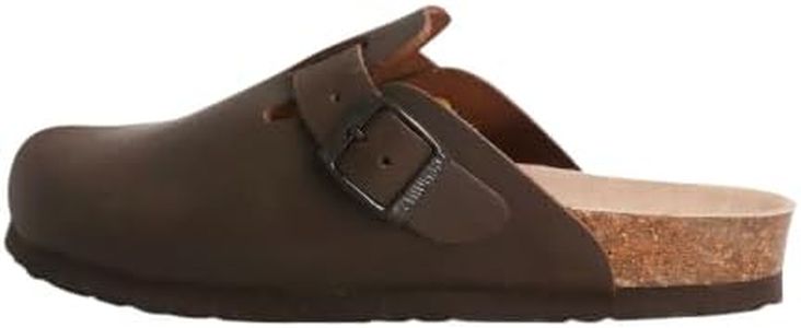 Genuins Brown Riva Oiled Leather Casual Slip On Shoes for Women Clogs Men, Closed Toe Mule with Cork Footbed Support, Lightweight Cushioned Comfort for Walking, Travel or Work, 10 US Women / 8 US Men
