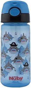 Nuby - Taza con botón Push y pajita blanda - Botella para niños Azul - 540ml - 3años+