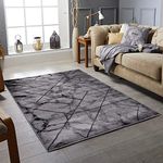 Rugstore shop New Modern Dark Grey Black Abstract Pattern Rugs Extra Large Dining Room Bedroom Living Rooms Area Rug Carpet Low Pile Soft Touch Hallway Runner (160 X 230 CM, GREY), (Tile New)