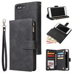 QLTYPRI Case for iPhone 7/8/SE 2020/SE 2022 5G, Large Capacity Leather Wallet Case 6 Card Holder & 1 Zipper Pocket Kickstand Wrist Strap Magnetic Case for iPhone SE 2022/SE 2020/8/7 - Black