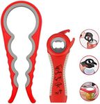 Easy Jar Bottle Opener Kit, 5in1 and 4in1 Multi Function Jar Openers, Simple to Use for Children, Elderly and Arthritis Sufferers,Silicone Hand Gripper Aid Red