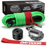DAYDOOR Synthetic Winch Rope, 1/4'' x 50ft 10,000LBS Synthetic Winch Line, Synthetic Winch Cable for Offroad Vehicle 4WD ATV UTV, Synthetic Rope with Forged Winch Hook and Rubber Stopper (Green)