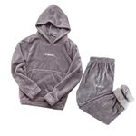 Women Winter Warm Fluffy Pajamas Set Fleece Plush Fuzzy Loose Loungewear Sleepwear Hoodie with PocketPack of 1 Free Size (28 Till 32) Grey