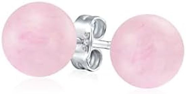 Simple Semi Precious Gemstone Light Pink Quartz Round Ball Stud Earrings For Women Teen .925 Sterling Silver 6MM