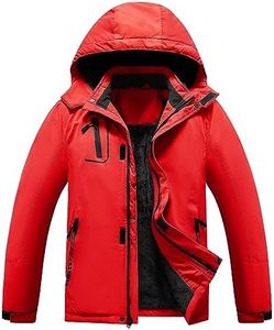 Dr.Cyril Boy's Waterproof Ski Jacket Warm Fleece Hooded Winter Snow Coat, Red, 10-12 Years