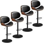 Furniliving Bar Stools Set of 4, Adjustable Height Swivel Bentwood Barstools, Upholstered Bar Chairs with Footrest, Ergonomic Modern Bar Stools for Dining Room, Kitchen, Bar, Black, PU