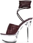 Cape Robbin Sexy Transparent Platform High Heel Sandals for Women Clear Stiletto Open Round Toe Party Shoes, Quilted Lace Up Glass Heels, Platform Stiletto Heels - Chocolate Size 5