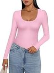 Ekouaer Womens Scoop Neck Tops Long Sleeve Shirts Stretch Fitted Undershirt Lightweight Basic Thermal Tee
