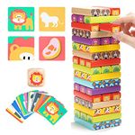 TOP BRIGHT Wooden Tumble Tower for Kids 3 Year Olds, Wooden Building Blocks with Animals and Colors, Stacking Games for 3 Year Olds Kids Board Games Age 5-8