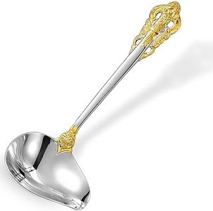 KEAWELL Luxury 7.2" Sauce Ladle, 18/10 Stainless Steel, Gold Accent, Small Gravy Spoon for Home. Solid and Sturdy, Dishwasher Safe (1)