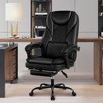 Executive Office Chair, Big and Tall Office Chair with Foot Rest Reclining Leather Chair High Back Home Office Desk Chair with Lumbar Support Ergonomic Office Chair with Padded Armrests(Black)