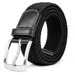 Woodland Leathers Elastic Braided Belt, Unisex Men Women Casual Stretch Woven Belt (Black, Medium-Large)