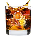 80th Birthday Gifts for Men Women - 1944 Vintage Style Whiskey Glass, Scotch Glass, Rocks Glass - 80th Birthday Decorations - Whiskey Accessories - Old Fashioned Gifts for 80 Year Old Men - 11 oz