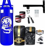 ONEX 3ft Punch Bag Set Heavy Filled Boxing Training Punching Gloves Fighting Hanging 13pcs Bracket Chains set (Blue)