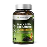 HealthEssent Oil of Oregano with Black Seed Oil 6500mg Complex - 5-in-1 Blend with Turmeric, Ginger & Black Pepper - High Potency Carvacrol & Thymoquinone - (2 Month Supply) - 60 Vegan Capsules