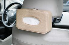 KolorFish Headrest Car Tissue Holder, Car Back Seat Hanging Tissue Holder with PU Leather, Tissue Box Holder (Tissues Included) (Beige)
