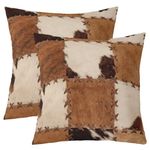 Erosebridal Cow Fur Throw Pillow Covers Set of 2,Patchwork Hide Print Decorative Accent Cases for Bedroom Living Room,Cow Spots Cover,Western Cowboy Farmhouse Cushion Covers,Brown White, 18 x 18-Inch