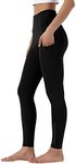 Leovqn High Waist Yoga Pants with Pockets Gym Legging Women Sport Running Stretch Leggings for Workout-Dark Black-L