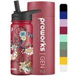 Proworks Gen 2 Insulated Water Bottles With Straw Lid, 1L Stainless Steel Water Bottle, 24 Hours Cold, 12 Hours Hot Drinks, Metal Leakproof Flask For Gym, Travel - Organic Grape - Butterfly Beauty