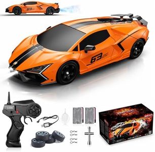 Remote Control Car RC Drift Car 1:16 Scale 4WD 18KM/H High Speed Model Vehicle 2.4GHz with LED Lights Spray Rubber Tire Racing Sport Toy for Adults Boys Girls Kids Gift 2Pcs Rechargeable Batteries