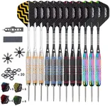 Turnart Darts Metal Tip Set - Steel Tip Darts Darts Set Professional Metal Darts Dart Board Set 12 Pcs 24 Gram 20 O-Rings Aluminum Darts Shafts 24 Extra Flights Darts Tool (Colorful)