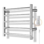 5-Bar Towel Warmer, 50W Electric Heated Towel Rack with Build-in Timer, Stainless Steel Hot Towel Rack for Bathroom Hotel Gym RV Spa, Fast Heating, Plug-in (Chrome)