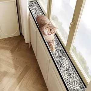Printing Window Sill Protector, Narrow Window Sill Pad from Dog Cat Scratching, Easy Cut Thin Absorbent Mat for Window Seat (Black-Tiling, 8''X114'')