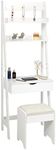 Giantex 3-in-1 Vanity Set, Vanity Table Desk Bookshelf w/Flip Top Mirror, 3 Hat Hooks, 6 Makeup Organizers & 2 Storage Shelves, Compact Ladder Desk Makeup Vanity w/Cushioned Stool for Small Spaces