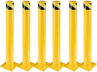 Safety Bollard 6 Packs, 36 Inch Height Bollard Post, 4.5 Inch Diameter, Yellow Safety Steel Bollard Post with 24 Anchor Bolts, for Traffic Control, Driveway Barrier, Parking Pole