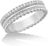 RENAEI Platinum Plated Triple Stacked Bead Rimmed Band Ring for Women with Cubic Zirconia | Size 8