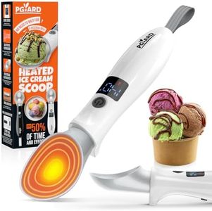 PGYARD Heated Ice Cream Scoop Rechargeable, with LED Display & Real-time Temperature, Adjustable 2-Level Heats for Hard Ice Cream, Easy for Seniors & Kids, Waterproof, Drip-Proof Stand White