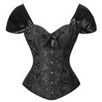 Kimring Women's Elegant Victorian Vintage Cap Sleeves Brocade Bustier Corset Top, Black, Medium