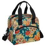 Mexican Art Skull Reusable Insulated Lunch Bag Leakproof Lunch Box Cooler Bag Large Lunch Tote with Adjustable Shoulder Strap for Women Men Adult Work Picnic Beach