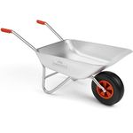 GARDEBRUK® Wheelbarrow | 80L Capacity | Load Up To 100KG | Home Garden Trolley | Heavy Duty Hand Cart | Galvanised Powder Steel Rim | Pneumatic Tyre | Silver & Red