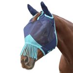 WeatherBeeta ComFiTec Deluxe Fine Mesh Mask with Ears & Tassels, Navy/Turquoise, Pony