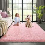 (1.2m x 1.8m, Baby Pink) - Baby Pink Area Rug for Bedroom Living Room Carpet Home Decor, Kimicole Upgraded 4x5.9 Cute Fluffy Rug for Apartment Dorm Room Essentials for Teen Girls Kids, Shag Nursery Rugs for Room Decorations