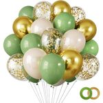 HEHALI 60pcs 12in White and Sage Green and Gold Balloons Kit，Party Balloons with White and Sage Green and Gold Balloons for Graduation Birthday Party Decorations