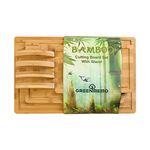 Bamboo Cutting Boards for Kitchen, Wood Cutting Board with Holder, Bamboo Cutting Board Set Reversible with Juice Grooves for Meat Cheese Fruit and Vegetables (Four Piece Set)