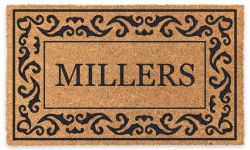 Coco Mats 'N More Black Rolling Scrolls Bordered Personalized Coco Doormat 18" x 30" with Vinyl Backing | Thick Outdoor Personalized Mats for Front Door | Minimal Shedding | Non-Slip Vinyl Backing