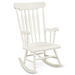 Tangkula Patio Rocking Chair Solid Wood, Outdoor Porch Rocker Chair with Rubber Wood Frame, Indoor Wooden Rocking Chair, Ideal for Garden, Backyard & Balcony (1, White)