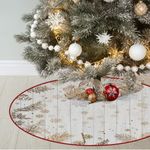 Christmas Tree Skirt 48 Inch White Tree Skirts Ornaments with Trees Snowflakes Pattern for Merry Christmas Xmas Holiday Party Decor sk28