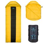 Hacer HC-1500 3in1 Camping Sleeping Bag Open Comforter & Mattress +2 Degree Winter 210T Polyester Lining Hiking Trekking Bags for Baby, Adults Men & Women (7ft, Yellow & Black, 2°C to +5°C, 1.6kg)