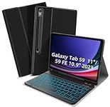 XIWMIX Samsung Galaxy Tab S9 / S9 FE Case with Keyboard 2023 11/10.9 Inch, Slim Case Cover with Detachable Wireless Backlit Keyboard for Samsung Tablet S9/S9 FE SM-X710/X716B/X718U SM-X510/X516B/X518U