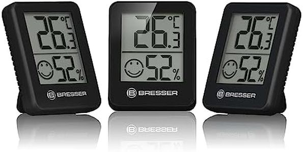 Bresser 3er Set Thermometer Hygrometer - Digitales Raumthermometer für Kontrolle Innenraum Luftfeuchtigkeit, Kühlschrankgeeignet, Wandmontage und Magnet, Schimmelvorbeugung - Indikator Smiley, Schwarz