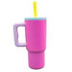 ThreeRs Reuse Recycle Reduce Insulated Stainless Steel Travel Tumbler with Straw and Splashproof Lid - BPA-Free, 24oz, Summer Reusable Cup Drinkware for Adventure and Everyday Use Neon Pink