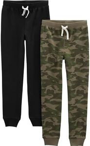 Simple Joys by Carter's Boys' Pull-On Fleece Pants, Pack of 2, Black/Green Camo, 7