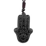 Hamsa Hand Necklace Black Obsidian 